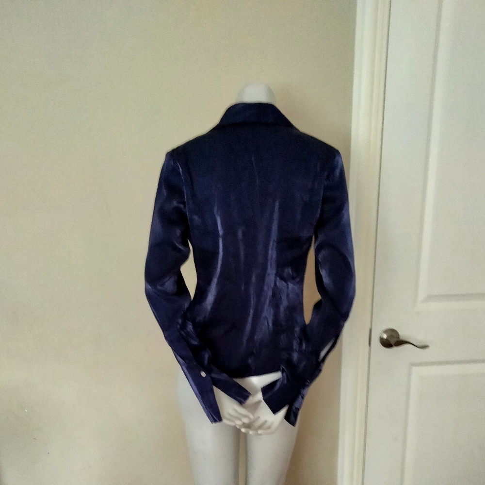 Cavier timeless button up silk dark blue shirt - Picture 2 of 5